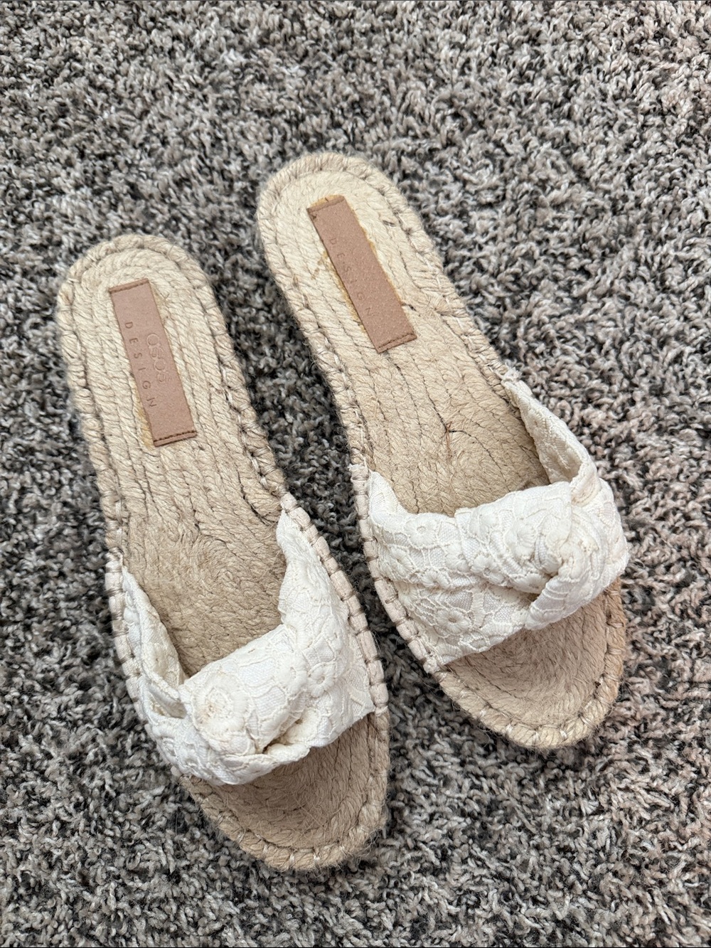 ASOS Cream Lace Knot Espadrille Slide Sandals